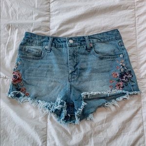 High-rise Floral Denim Shorts